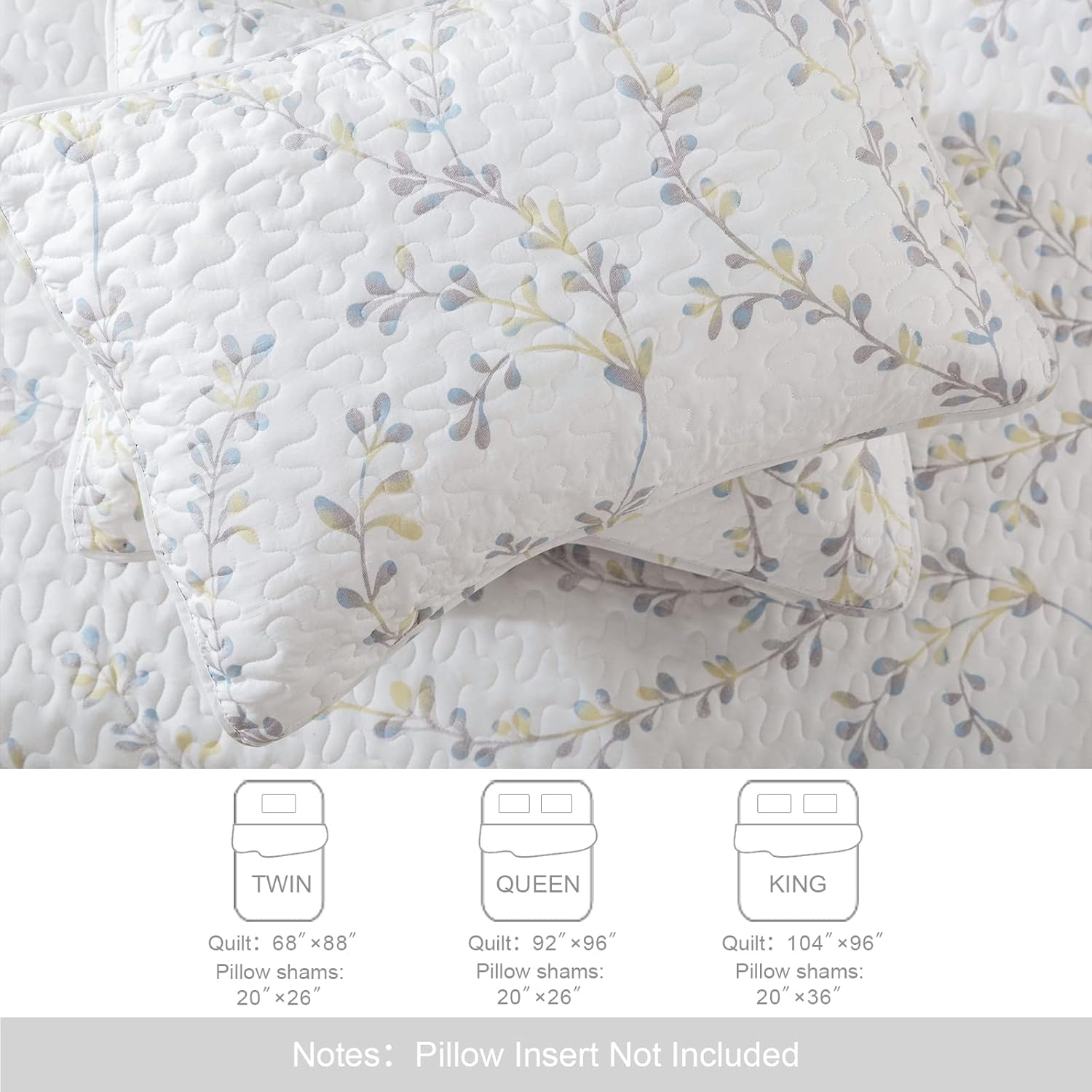 Reversible Lightweight Floral Quilt Set - 3 Piece Soft All Season Bedspreads